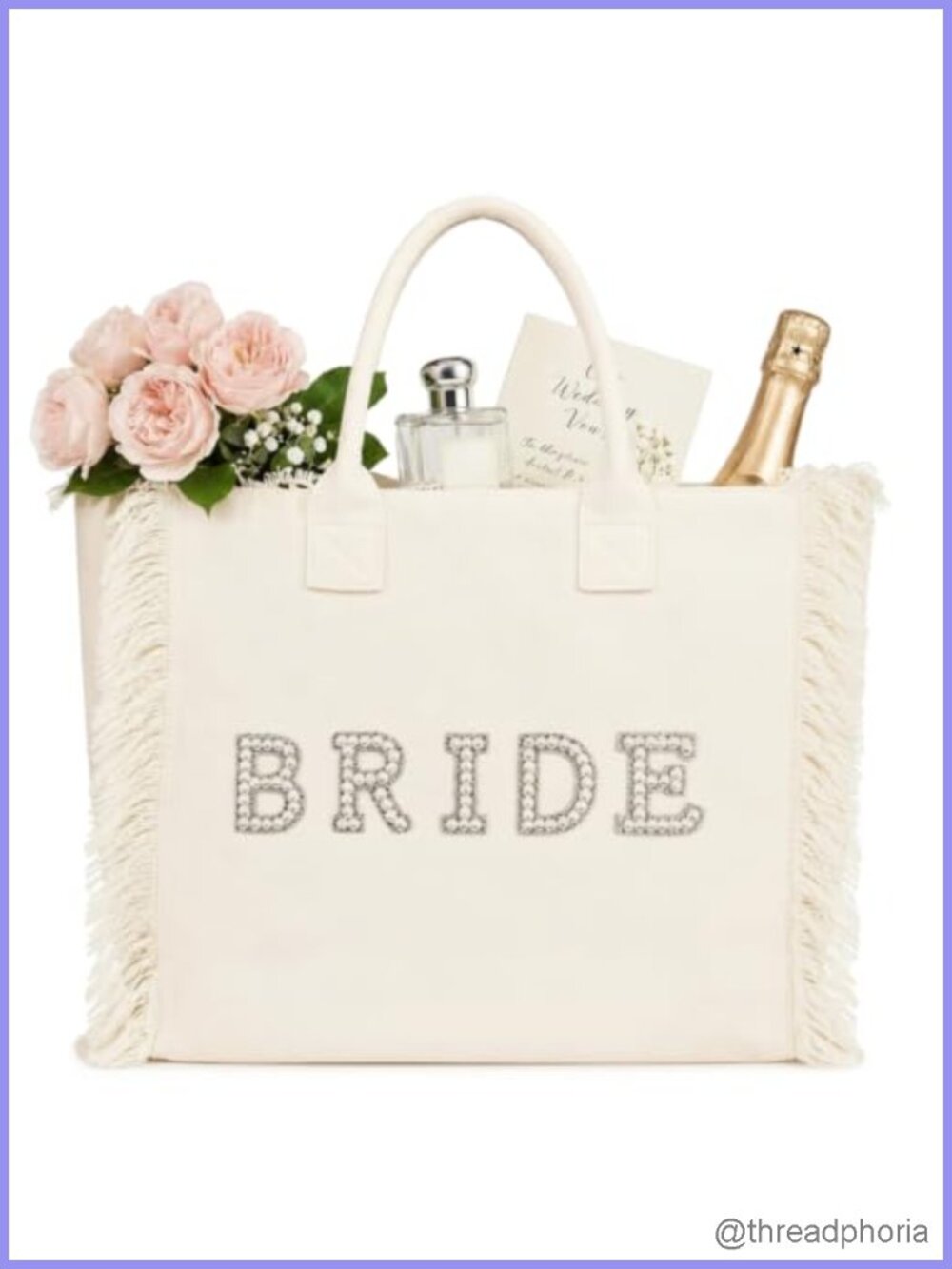 Bride Tote Bag Large Canvas Pearl Fringe Bridal Purse